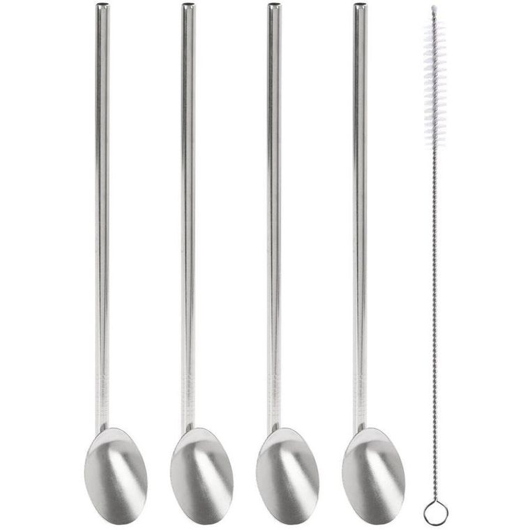 Excellent Houseware, słomki stalowe + czyścik, 4 szt.
