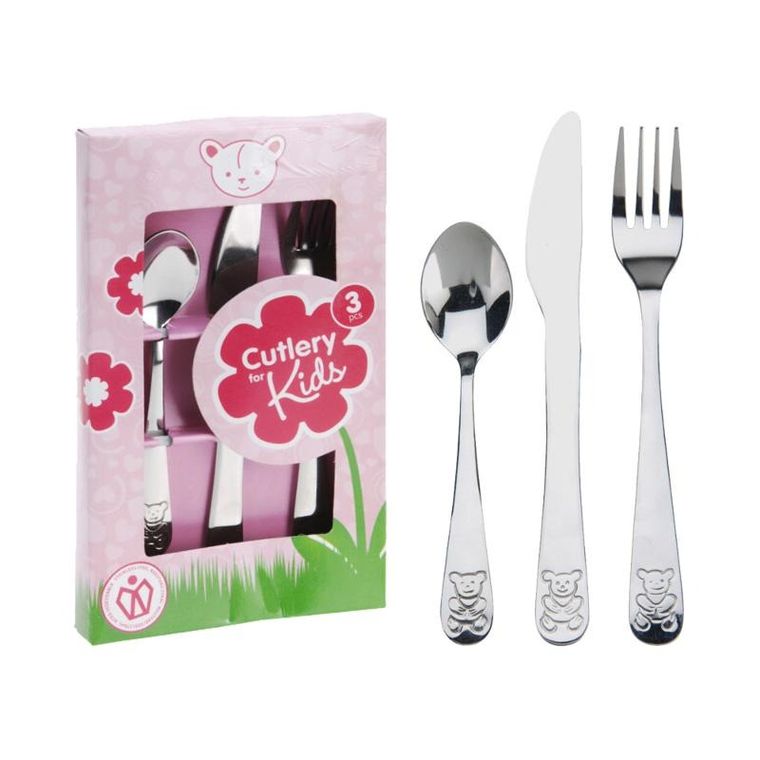 Excellent Houseware, zestaw sztućców dla dziecka, różowy, 3 elementy