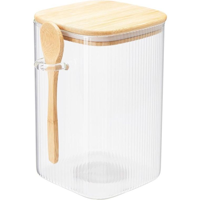 Excellent Houseware, Zuni, pojemniki szklane z pokrywkami, ryflowane szkło