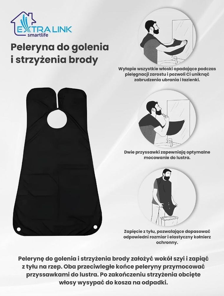 Extralink Beard Shaving Cape, peleryna do golenia i strzyżenia brody, czarna