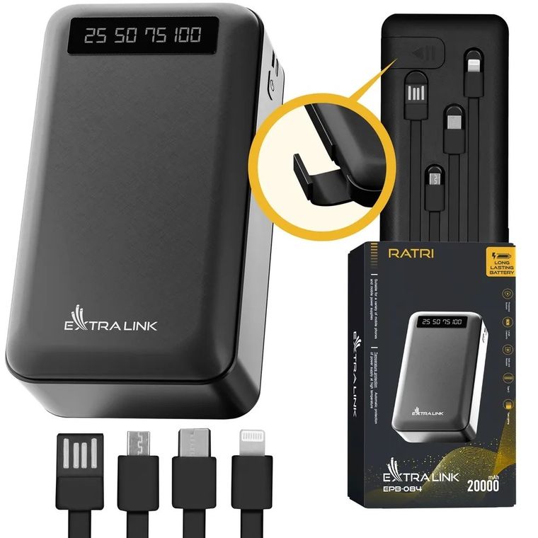 Extralink, EPB-084 20000mAh, powerbank, USB-C, czarny