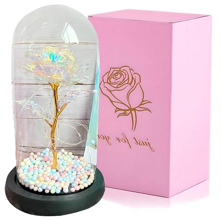 Extralink, Home, Wieczna róża w szkle, świecąca LED, zestaw prezentowy, różowy