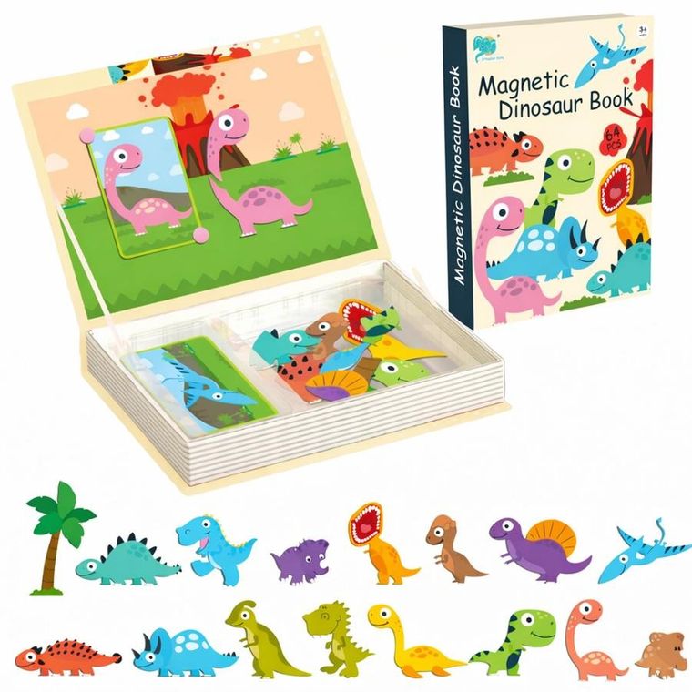 Extralink Kids, układanka magnetyczna, dinozaury, 64 elementy
