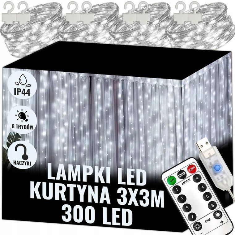 Extralink, kurtyna świetlna LED, zimne, 3-3m, 300x LED, 5V USB