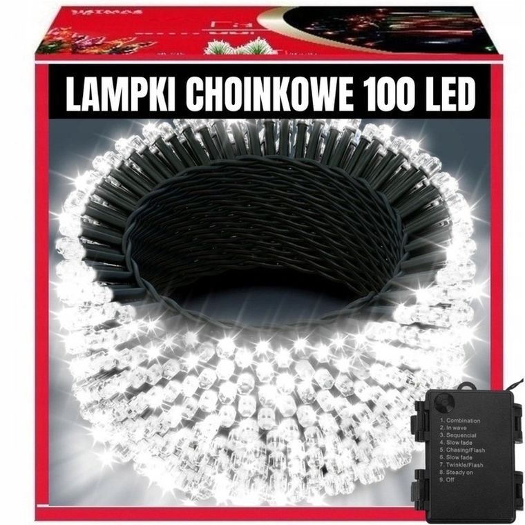 Extralink, lampki choinkowe, świąteczne, 10m, 100 LED, białe, zimne, zewnętrzne, wewnętrzne, na baterie
