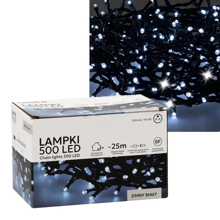Extralink, lampki LED, 500 LED, zimny biały, 28m