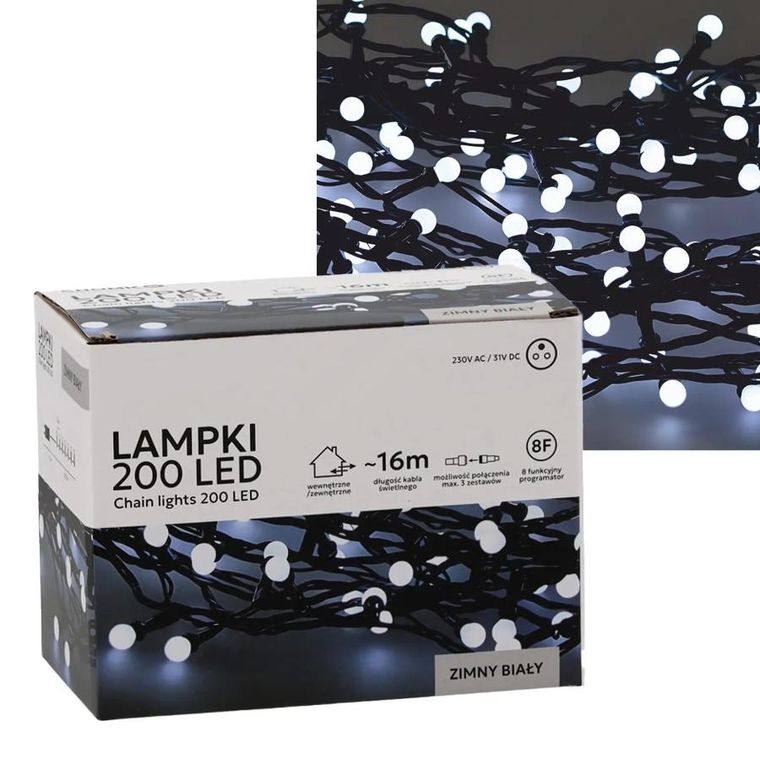 Extralink, lampki LED, kulki 200 LED, zimny biały, 19m