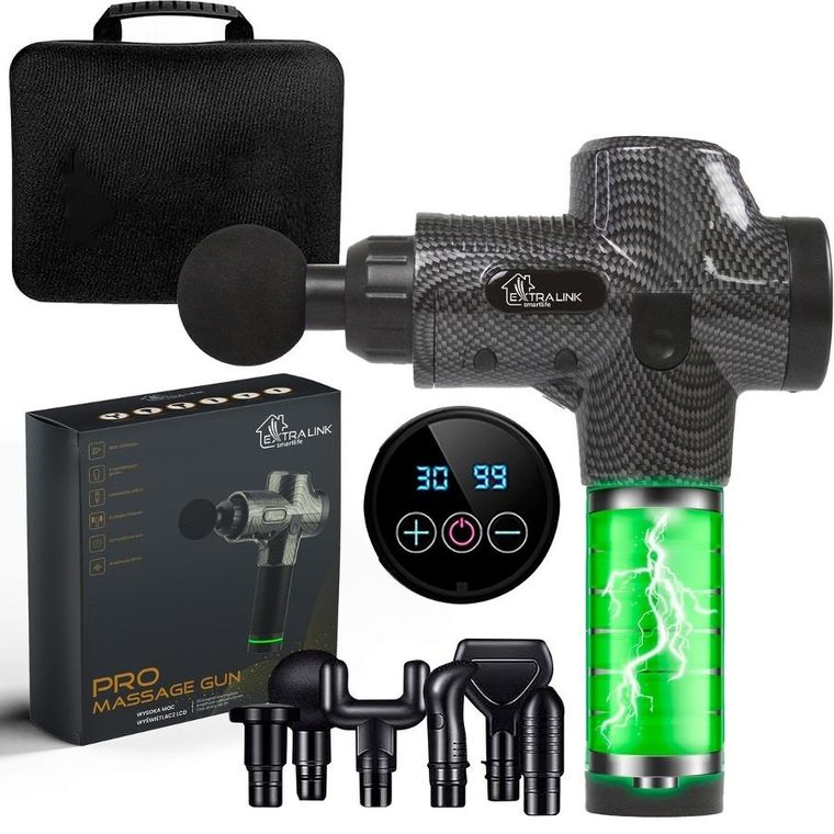 Extralink Massage Gun Pro, pistolet do masażu, 3800 RPM, 6 końcówek
