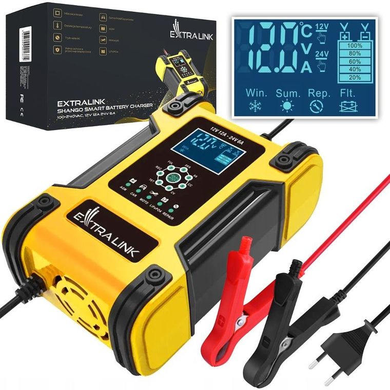 Extralink, Shango Smart Battery Charger, prostownik, 100-240VAC, 12V 12A, 24V 6A