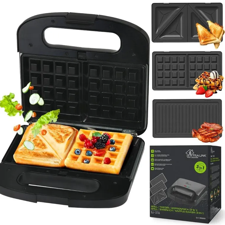 Extralink, Smart Life Grill Sandwich & Waffle Maker, grill, toster & gofrownica, opiekacz z 3 wymiennymi płytami, 1000W, SJ-37A
