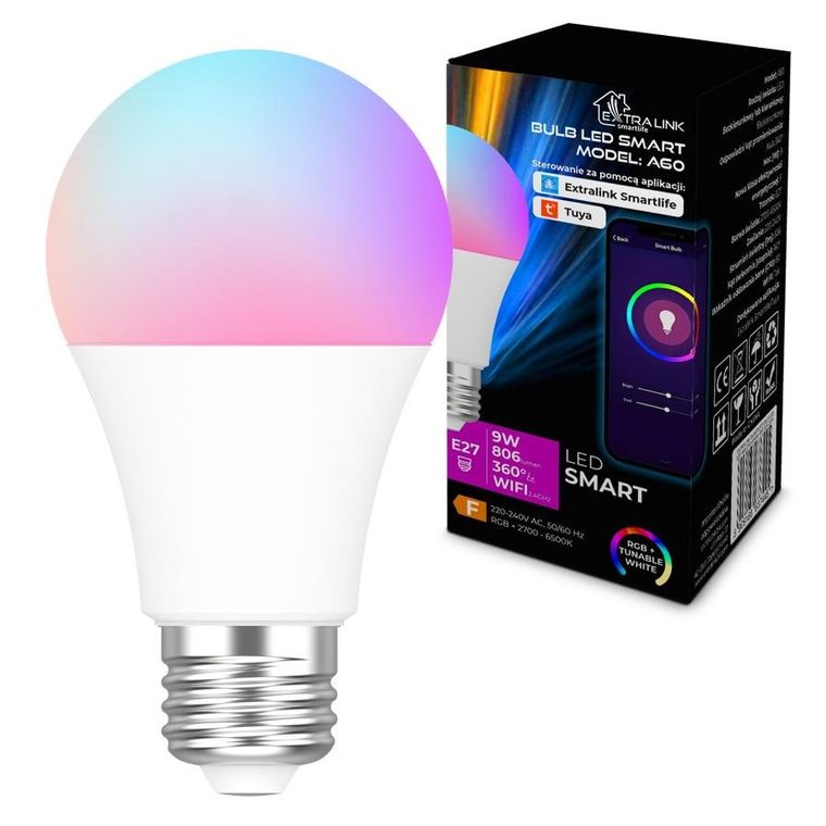 Extralink, Smartlife, żarówka LED, E27 a60, 2700-6500K, wifi