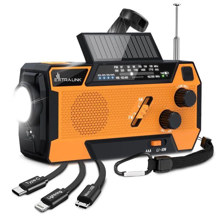 Extralink, SR-4000, radio awaryjne solarne z korbką, dynamo, powerbank 4000mAh, z latarką SOS
