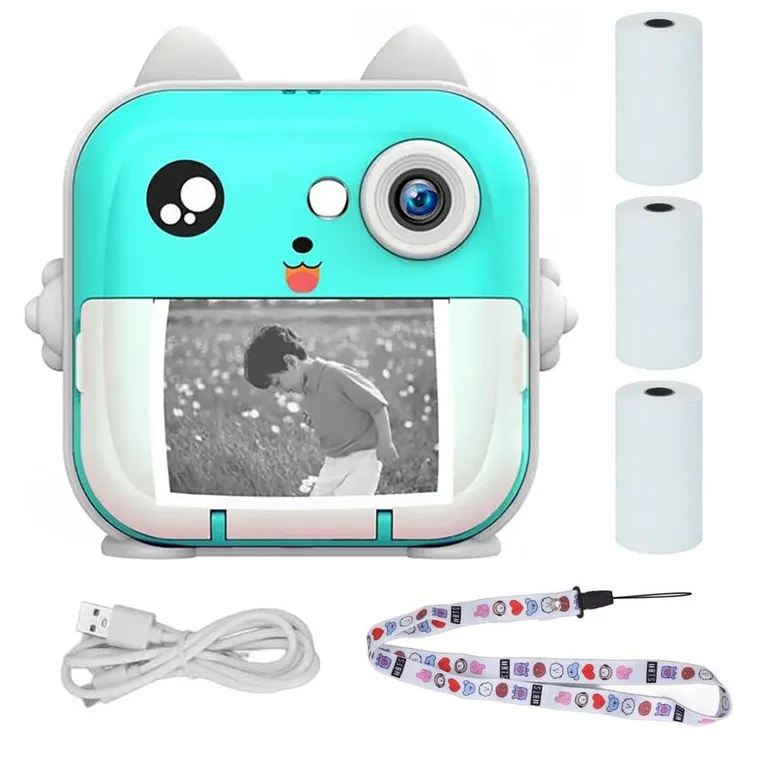 Extralink, zestaw: mini drukarka termiczna z aparatem, niebieska + 3 rolki papieru termicznego