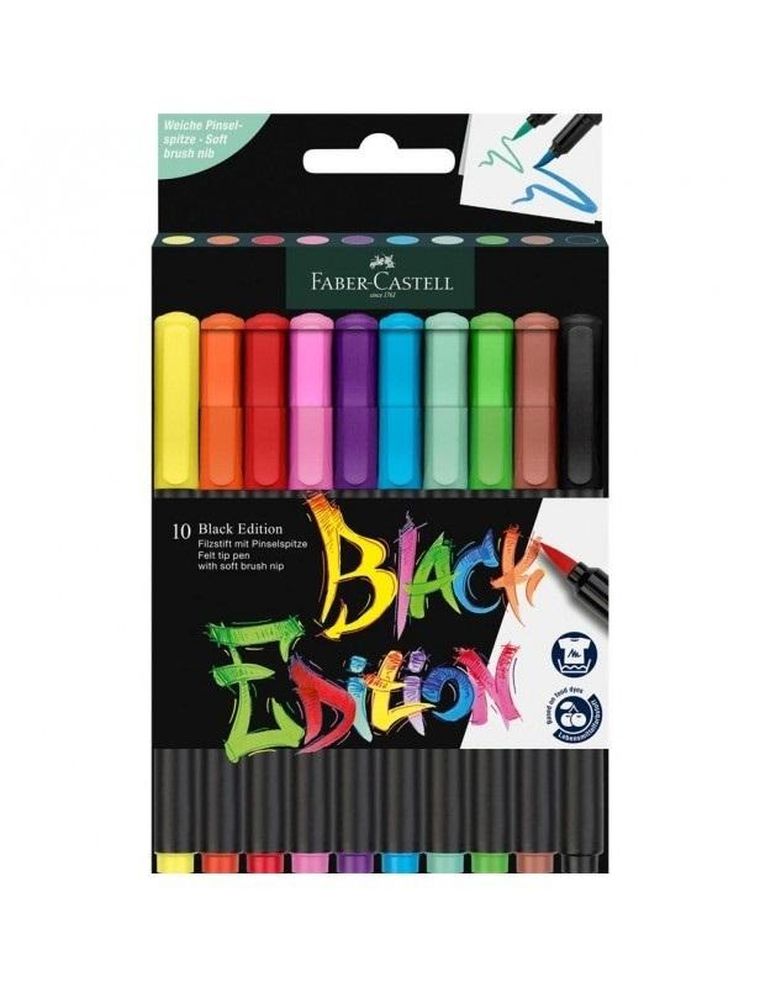 Faber Castell, Black Edition, pisaki pędzelkowe, 10 kolorów