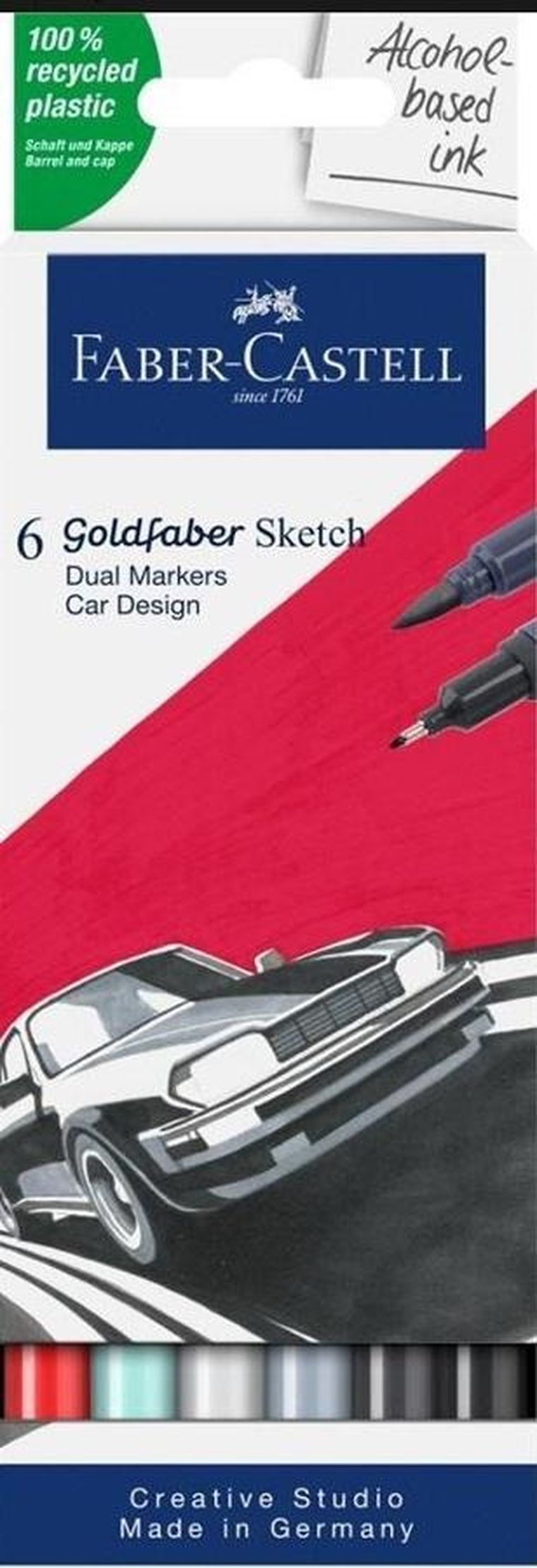 Faber-Castell, Goldfaber Sketch, pisak dwustronny, Car Design, 6 kolorów