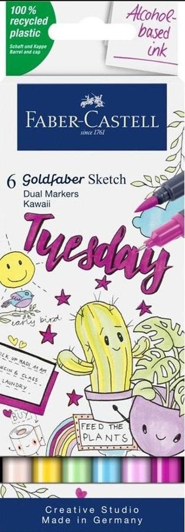 Faber-Castell, Goldfaber Sketch, pisak dwustronny, Kawaii, 6 kolorów