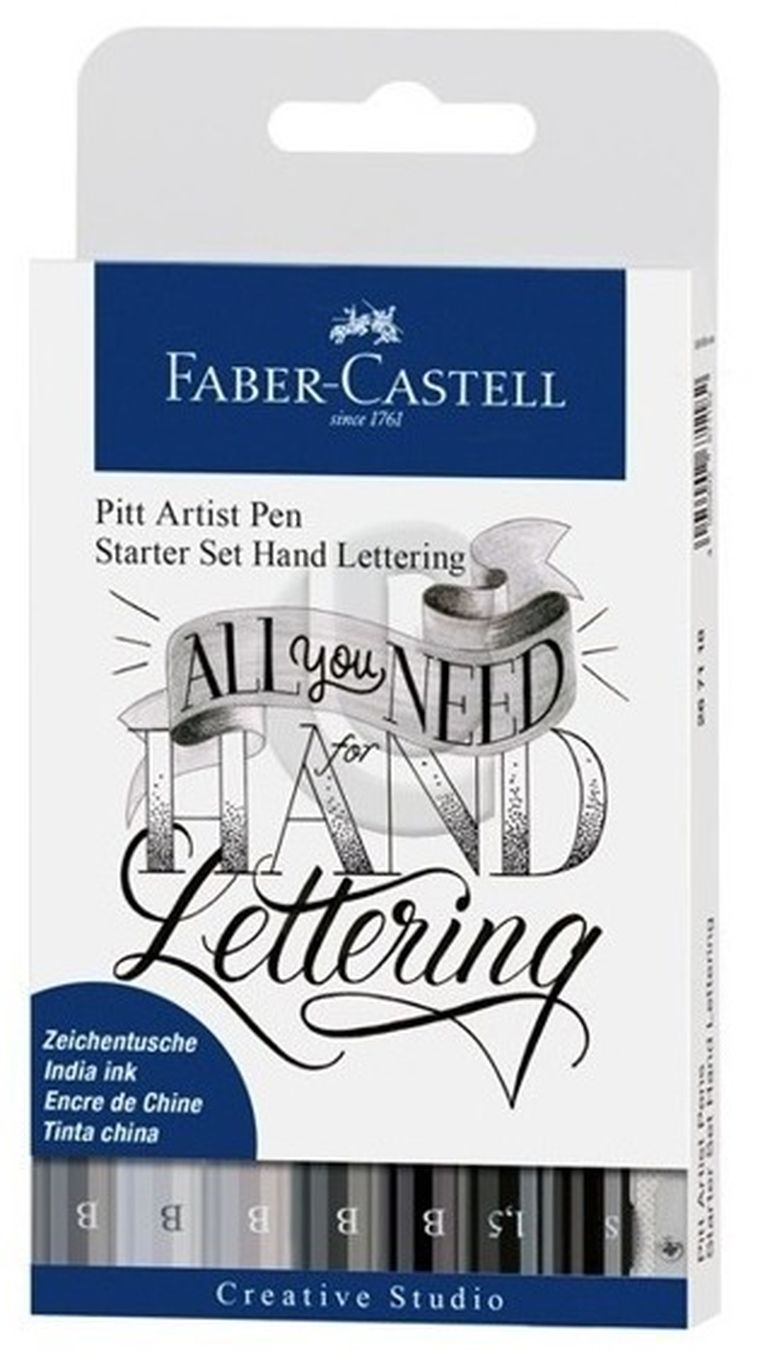 Faber-Castell, Hand Lettering, pisaki artystyczne pędzelkowe PITT + akcesoria, 9 elementów