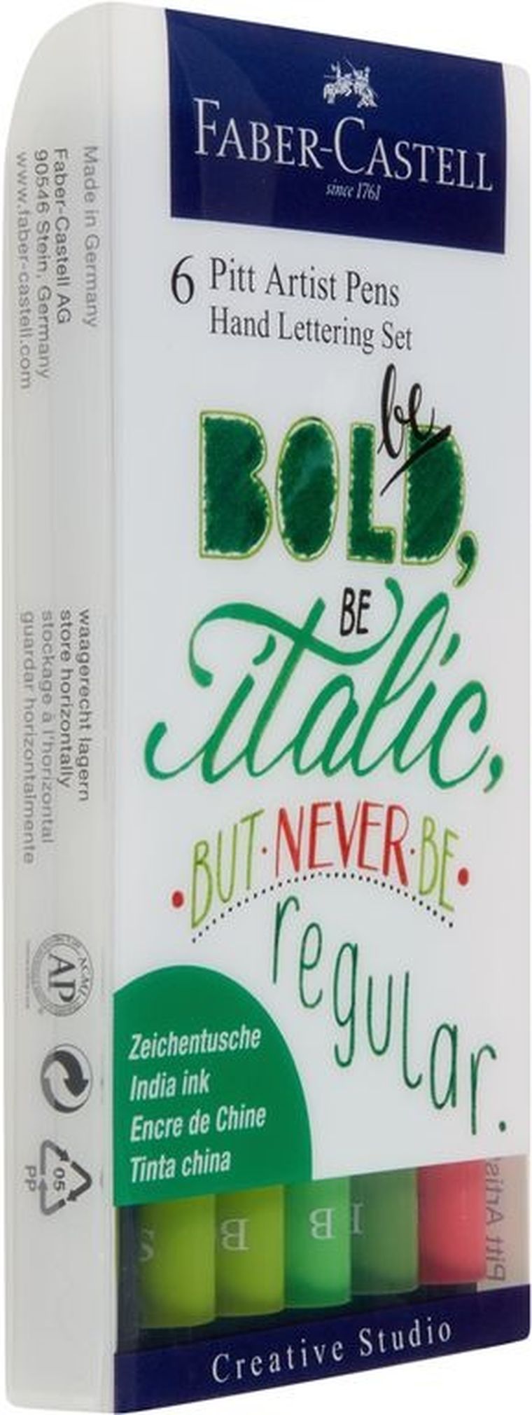 Faber-Castell, Hand Lettering, pisaki artystyczne pędzelkowe PITT, 6 szt. odcienie zieleni