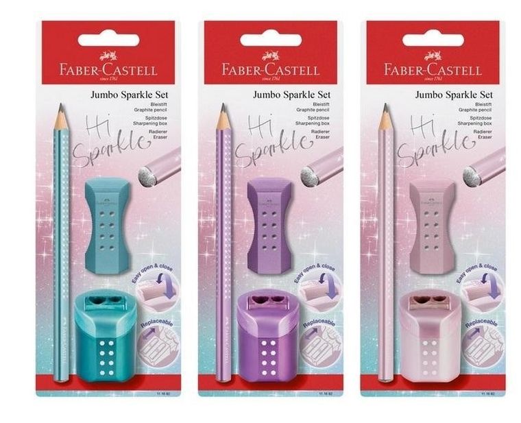 Faber-Castell, Jumbo Sparkle, zestaw: ołówek + temperówka + gumka, 1 szt.