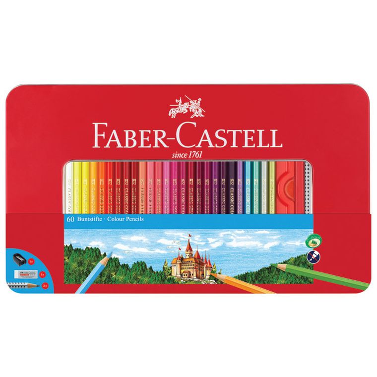 Faber-Castell, kredki, metalowe pudełko, 60 kolorów, rycerze
