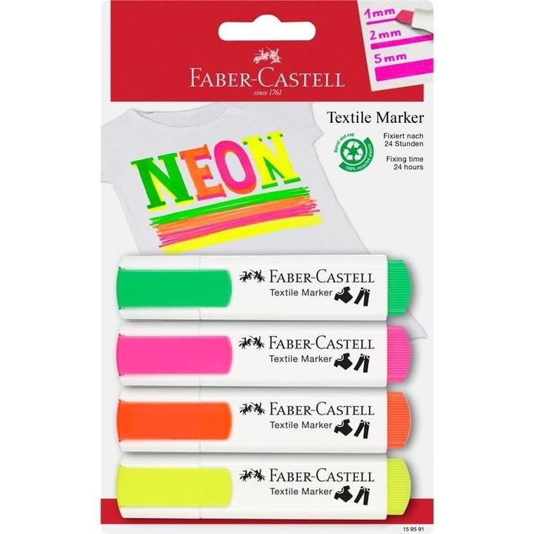 Faber Castell, markery do tkanin, neonowe, 4 kolory