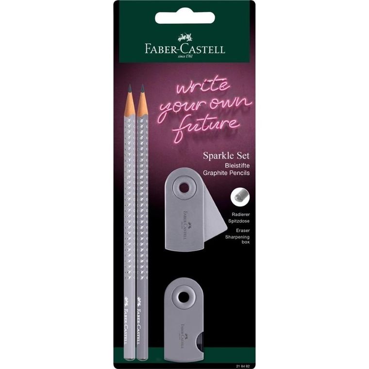 Faber-Castell, ołówek grafitowy, 2 szt. + temperówka z gumką, grey