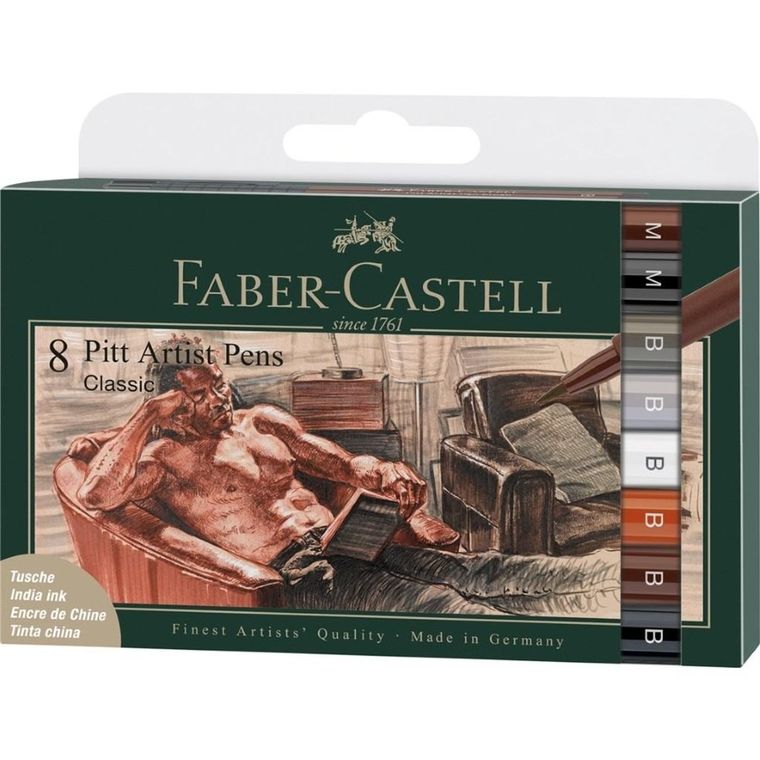Faber-Castell, Pitt Artist Pen B Classical, pisaki, 8 szt.