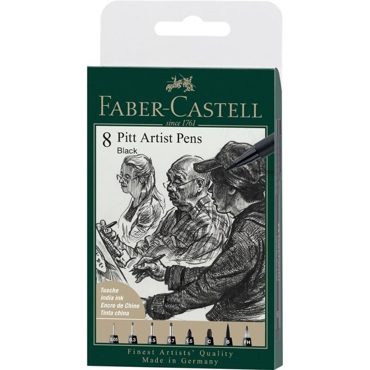 Faber-Castell, Pitt Artist Pen, pisaki, Black, 8 szt.