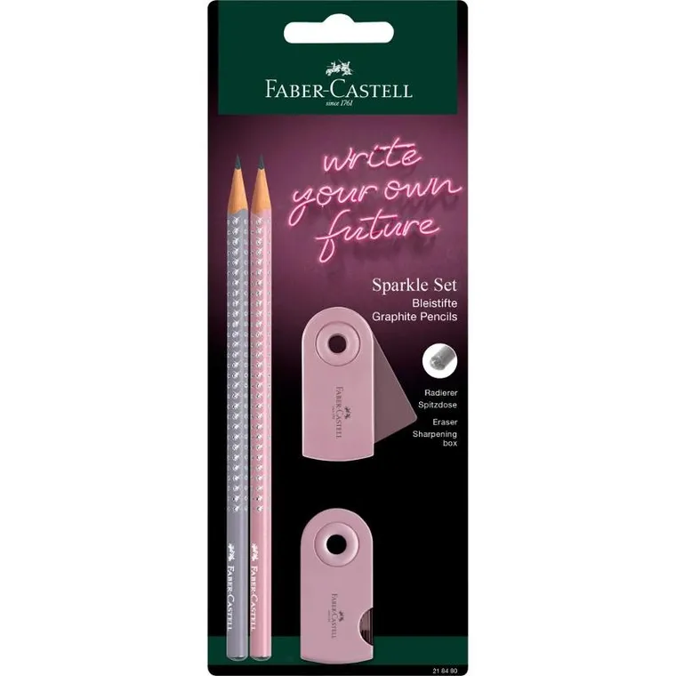 Faber-castell, Sparkle, zestaw: 2 ołówki + gumka i temperówka