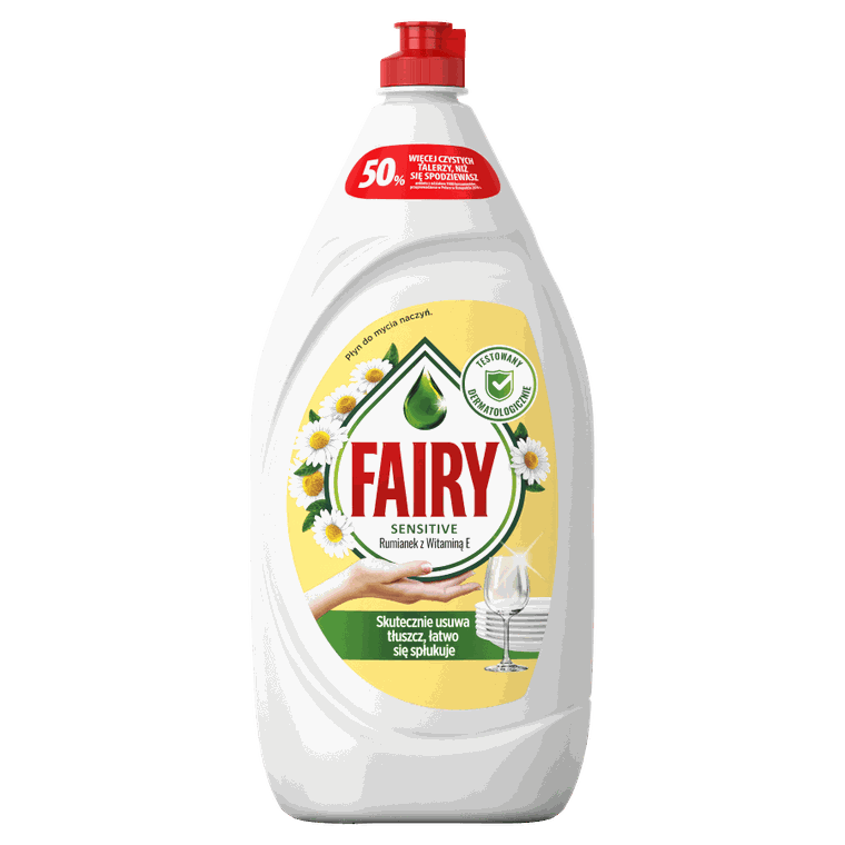 Fairy, Chamomile & Vitamin E, Skóra wrażliwa, płyn do mycia naczyń, delikatny dla skóry, 1350 ml