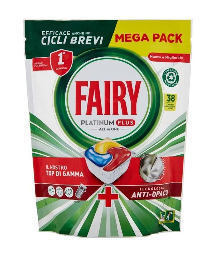 Fairy Platinum Plus, All In One, kapsułki do zmywarki, lemon, 38 tabletek