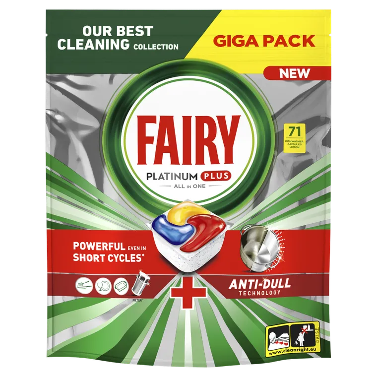 Fairy Platinum Plus, Cytryna, tabletki do zmywarki All in One, 71 tabletek