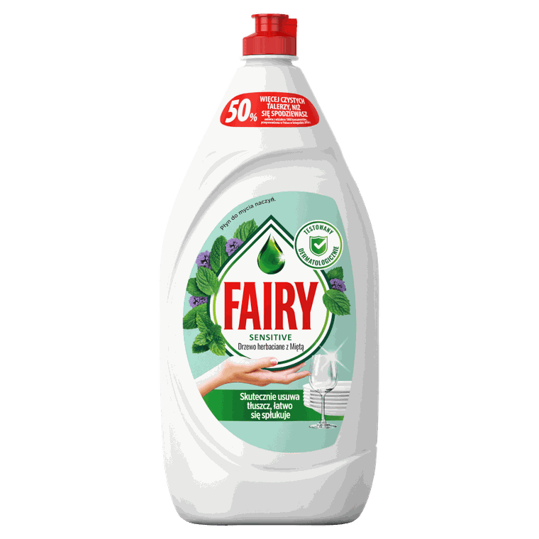 Fairy, Tea Tree & Mint, Skóra wrażliwa, płyn do mycia naczyń, delikatny dla skóry, 1350 ml