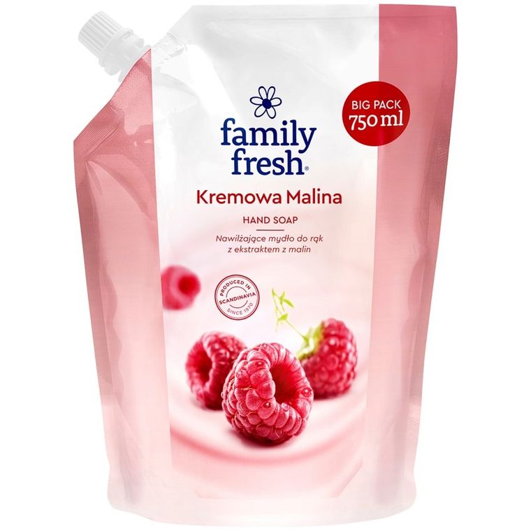 Family Fresh, Kremowa Malina, nawilżające mydło do rąk z ekstraktem z malin, 750 ml