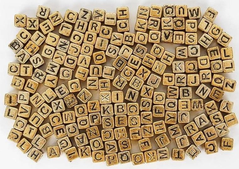 Fandy, koraliki, ABC, kostki, złote, 6 mm, 30g