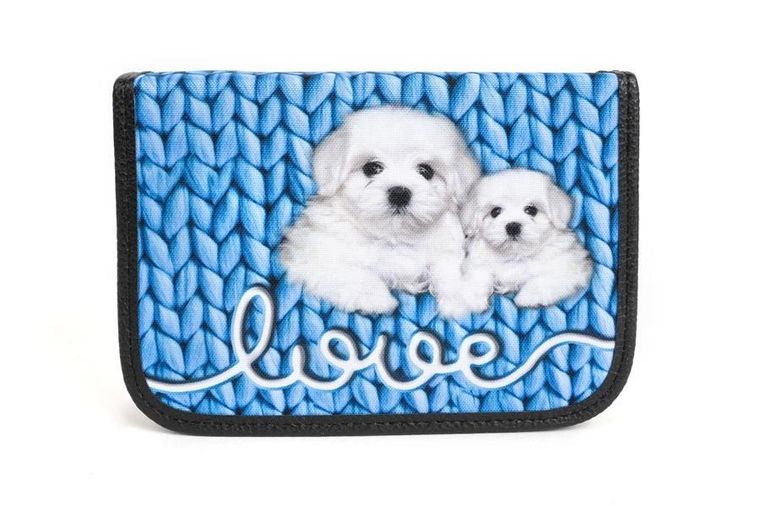 Fandy, piórnik z 2 klapkami, Love, niebieski