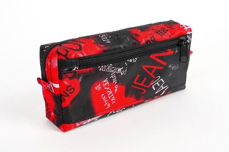 Fandy, piórnik z 2 zamkami błyskawicznymi, Jeans, czerwony