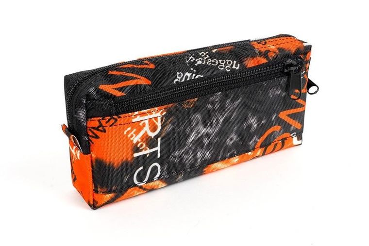 Fandy, piórnik z 2 zamkami błyskawicznymi, Jeans, pomarańczowy