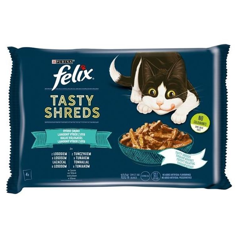 Felix, Tasty Shreds, karma mokra dla kota z łososiem i z Tuńczykiem, 4-80g