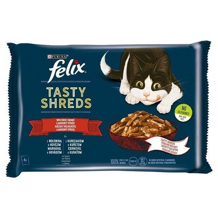 Felix, Tasty Shreds, karma mokra dla kota z wołowiną i z kurczakiem, 4-80g