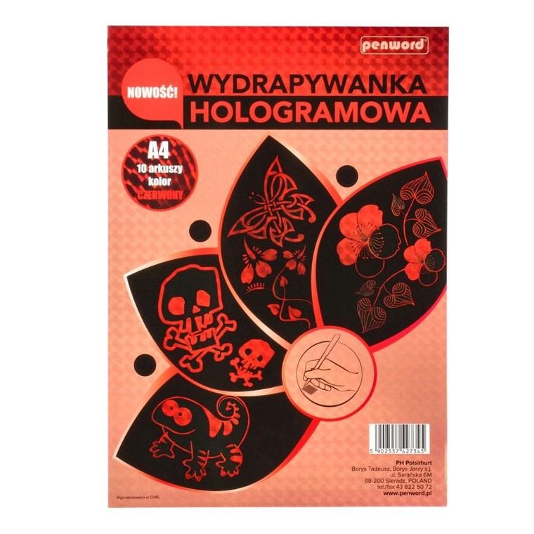Feniks, wydrapywanka hologramowa, A4, 10 arkuszy, czerwona
