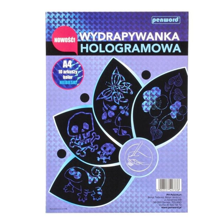 Feniks, wydrapywanka hologramowa, A4, 10 arkuszy, niebieska