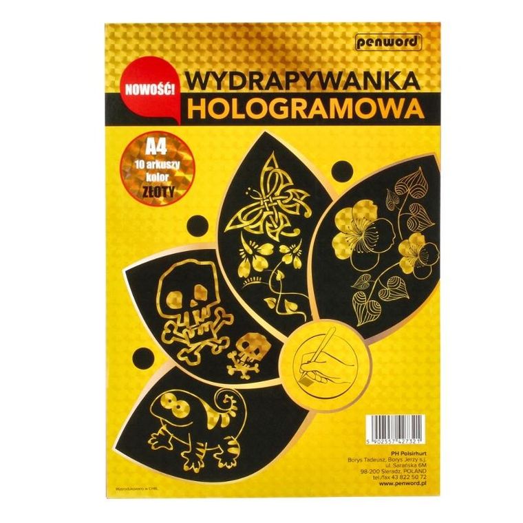 Feniks, wydrapywanka hologramowa, A4, 10 arkuszy, złota