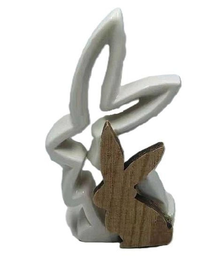 Figurka zając eko ceramika+drewno, 15.5-4-16 cm