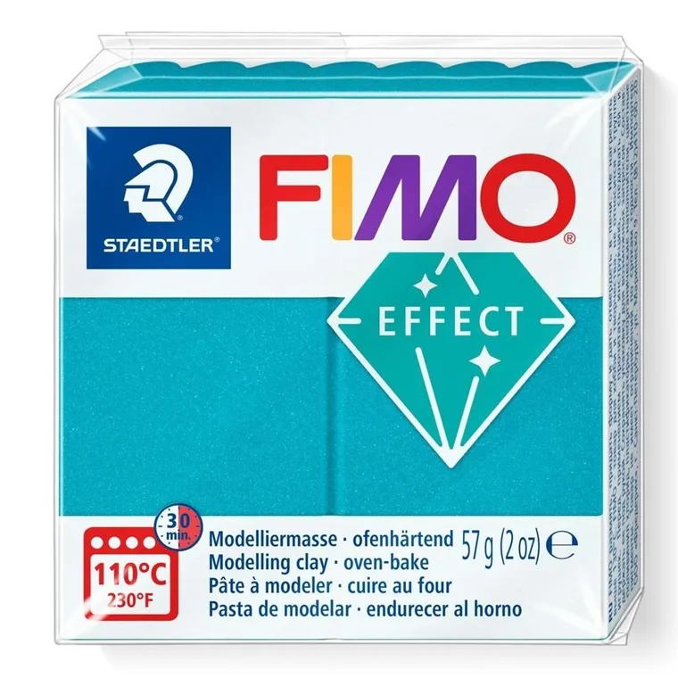 Fimo, Effect, masa plastyczna termoutwardzalna, turkusowy, metalowy, 57g, kostka