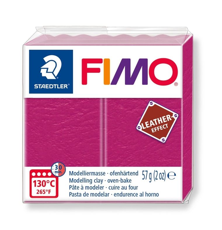 Fimo, masa plastyczna termoutwardzalna, Leather effect, amarantowy, kostka, 57g