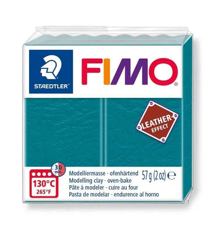 Fimo, masa plastyczna termoutwardzalna, Leather effect, błękitna laguna, kostka, 57g