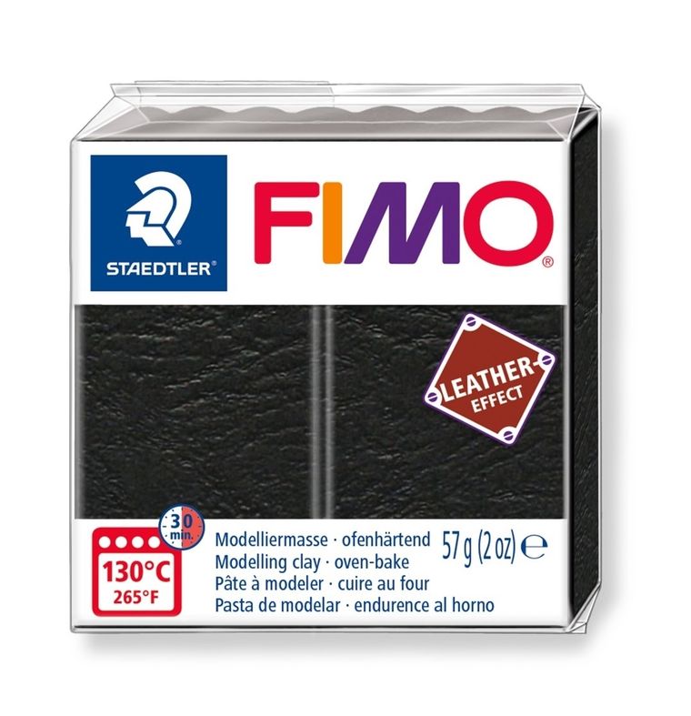 Fimo, masa plastyczna termoutwardzalna, Leather effect, czarny, kostka, 57g