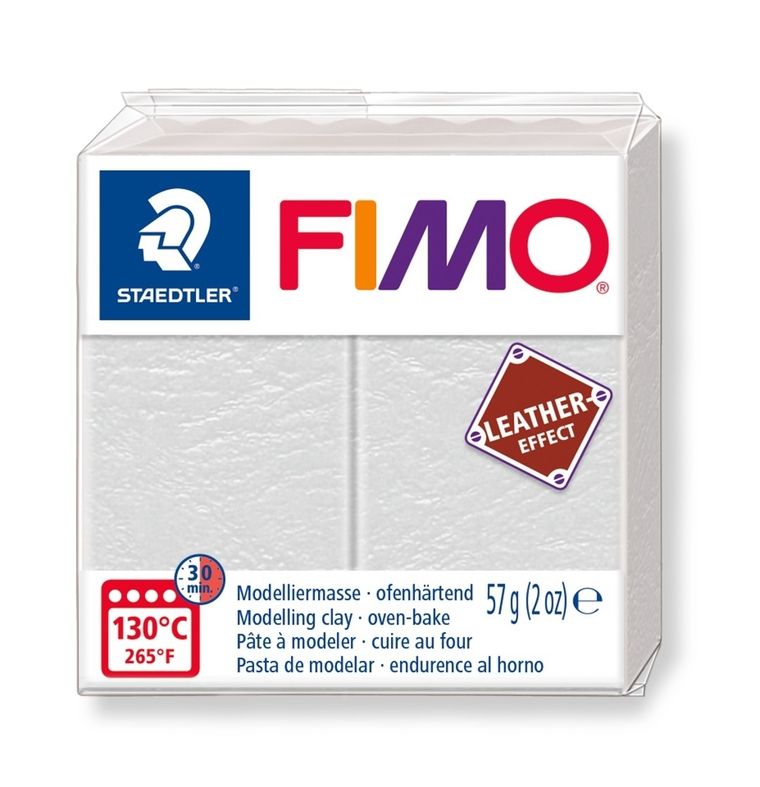 Fimo, masa plastyczna termoutwardzalna, Leather effect, kremowy, kostka, 57g