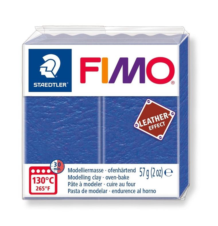 Fimo, masa plastyczna termoutwardzalna, Leather effect, niebieski, kostka, 57g
